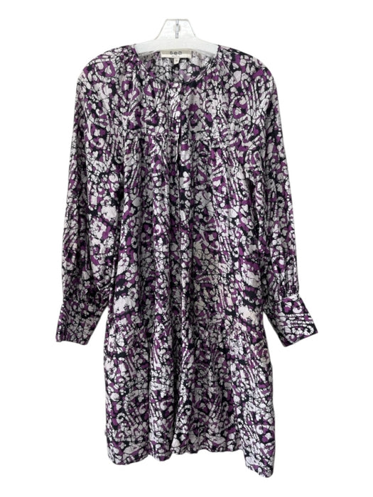 Sea New York Size XS Purple, Black & White Cotton & Silk Long Sleeve Dress Purple, Black & White / XS