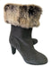 Aquatalia Shoe Size 6 Gray Leather Fur Detail Stacked Heel Stitch Detail Boots Gray / 6