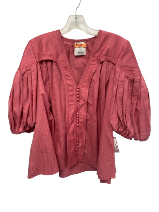 Acler Size 2 Rose Pink Cotton 3/4 Balloon Sleeve Gingham Button Up Belt Inc Top Rose Pink / 2