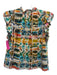 Marie Oliver Size XS White & Multi Linen & Silk Flutter Cap sleeve V Neck Top White & Multi / XS
