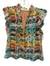 Marie Oliver Size XS White & Multi Linen & Silk Flutter Cap sleeve V Neck Top White & Multi / XS