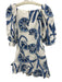 Alexis Size S Blue & White Linen Half Balloon Sleeve Abstract Floral Mini Dress Blue & White / S
