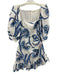 Alexis Size S Blue & White Linen Half Balloon Sleeve Abstract Floral Mini Dress Blue & White / S