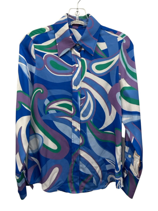 Ramy Brook Size XS Blue & Multi Polyester Long Sleeve All Over Print Top Blue & Multi / XS