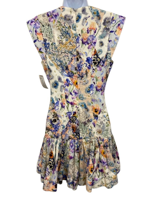 Zimmermann Size 0 White, Blue, Multi Linen Sleeveless Pleats Floral Dress White, Blue, Multi / 0