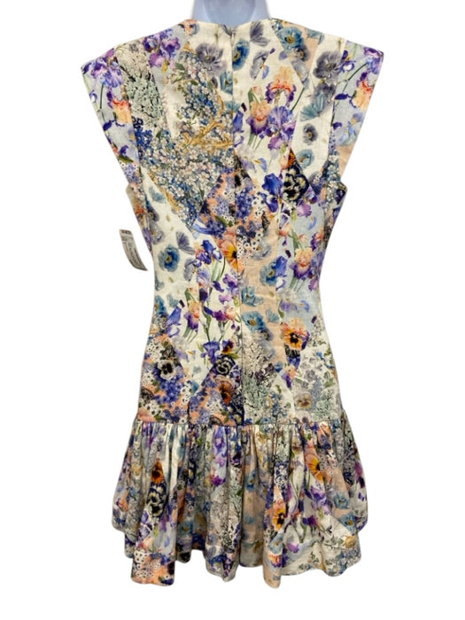 Zimmermann Size 0 White, Blue, Multi Linen Sleeveless Pleats Floral Dress White, Blue, Multi / 0
