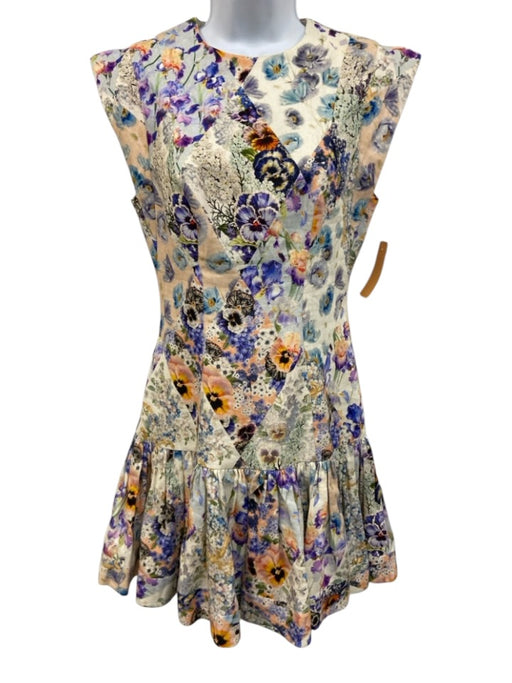 Zimmermann Size 0 White, Blue, Multi Linen Sleeveless Pleats Floral Dress White, Blue, Multi / 0