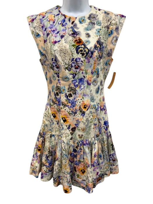Zimmermann Size 0 White, Blue, Multi Linen Sleeveless Pleats Floral Dress White, Blue, Multi / 0