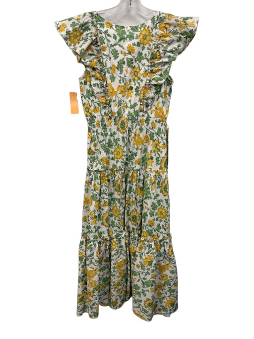 Derek Lam 10 Crosby Size 2 White, Green, Yellow Cotton Ruffle Cap Sleeve Dress White, Green, Yellow / 2