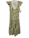 Derek Lam 10 Crosby Size 2 White, Green, Yellow Cotton Ruffle Cap Sleeve Dress White, Green, Yellow / 2