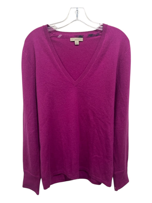 Burberry Brit Size L Fuscia Pink Cashmere Long Sleeve Solid V Neck Sweater Fuscia Pink / L