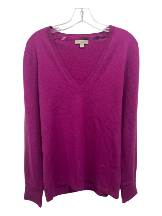 Burberry Brit Size L Fuscia Pink Cashmere Long Sleeve Solid V Neck Sweater Fuscia Pink / L