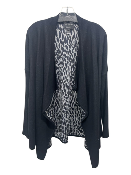 St John Size M Black & Gray Wool Blend Long Sleeve Solid Open Front Sweater Black & Gray / M