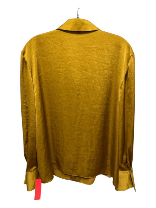 Theory Size M Goldenrod yellow Polyester Long Sleeve Solid V Neck Collared Top Goldenrod yellow / M