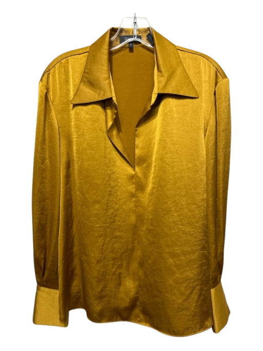 Theory Size M Goldenrod yellow Polyester Long Sleeve Solid V Neck Collared Top Goldenrod yellow / M