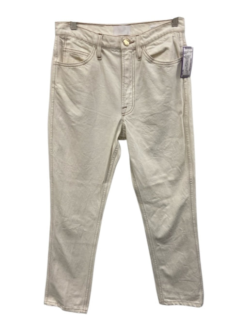 Frame Size 27 White & Cream Cotton Denim Zip Fly High Rise Straight Leg Jeans White & Cream / 27