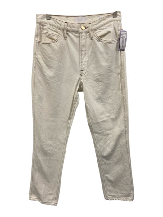 Frame Size 27 White & Cream Cotton Denim Zip Fly High Rise Straight Leg Jeans White & Cream / 27