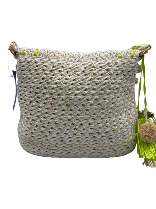 Eric Javits White, Cream, Green Raffia Magnetic  Flap Stripe Strap Bag White, Cream, Green / S