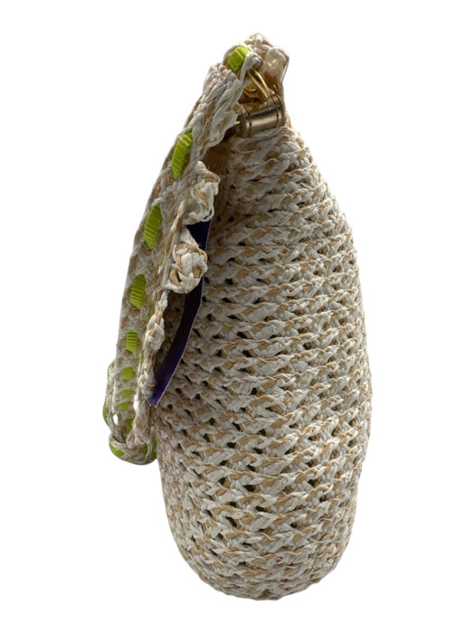 Eric Javits White, Cream, Green Raffia Magnetic  Flap Stripe Strap Bag White, Cream, Green / S