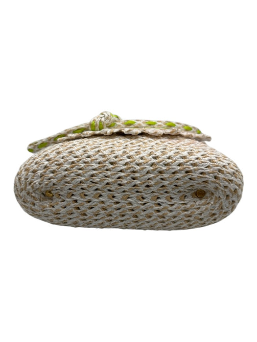 Eric Javits White, Cream, Green Raffia Magnetic  Flap Stripe Strap Bag White, Cream, Green / S