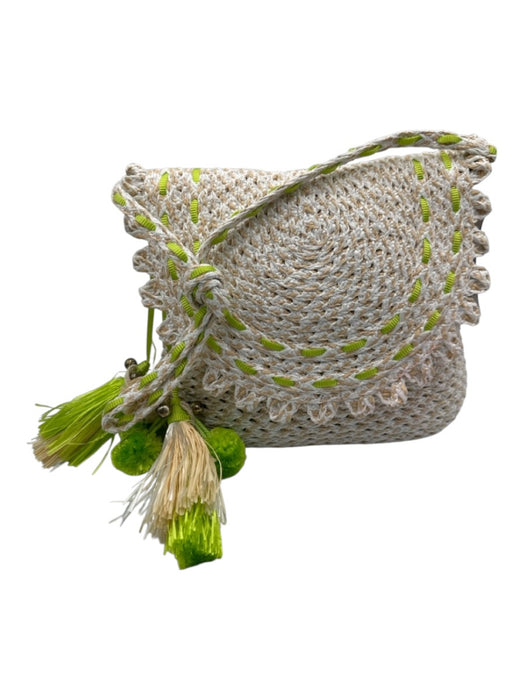Eric Javits White, Cream, Green Raffia Magnetic  Flap Stripe Strap Bag White, Cream, Green / S