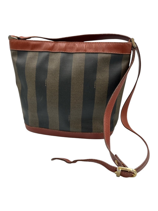 Fendi Beige, Black, Brown Leather & Canvas Stripe Zip Top shoulder strap Bag Beige, Black, Brown / S