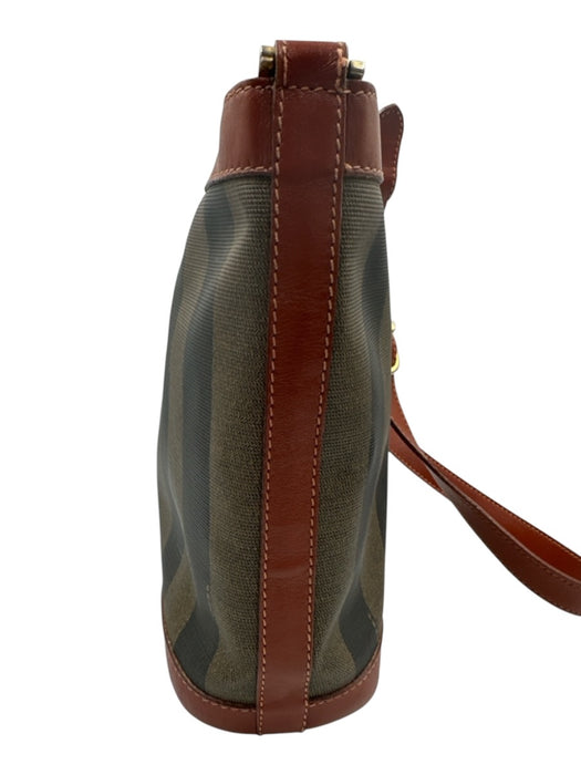 Fendi Beige, Black, Brown Leather & Canvas Stripe Zip Top shoulder strap Bag Beige, Black, Brown / S