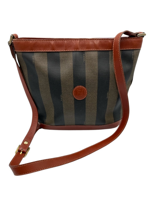 Fendi Beige, Black, Brown Leather & Canvas Stripe Zip Top shoulder strap Bag Beige, Black, Brown / S
