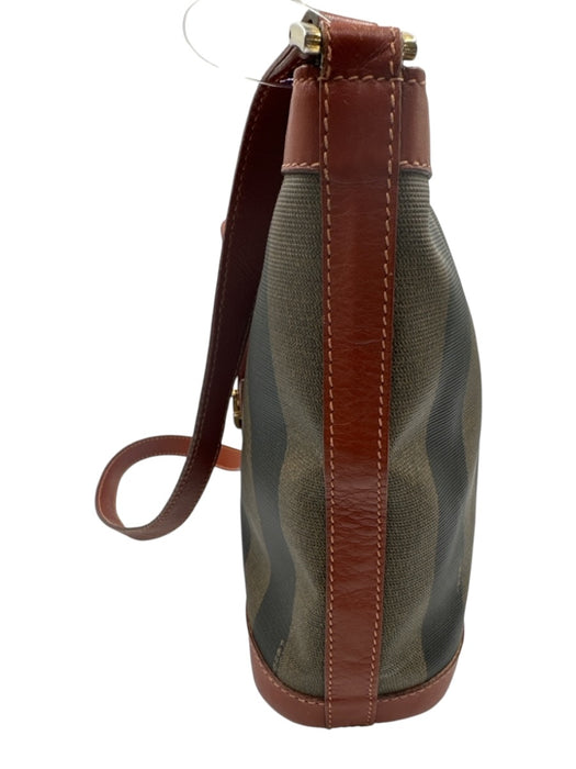 Fendi Beige, Black, Brown Leather & Canvas Stripe Zip Top shoulder strap Bag Beige, Black, Brown / S