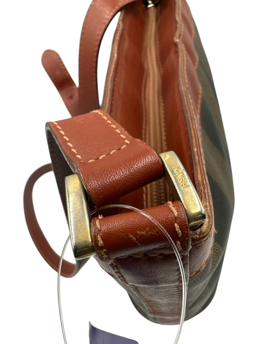 Fendi Beige, Black, Brown Leather & Canvas Stripe Zip Top shoulder strap Bag Beige, Black, Brown / S