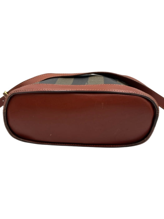 Fendi Beige, Black, Brown Leather & Canvas Stripe Zip Top shoulder strap Bag Beige, Black, Brown / S
