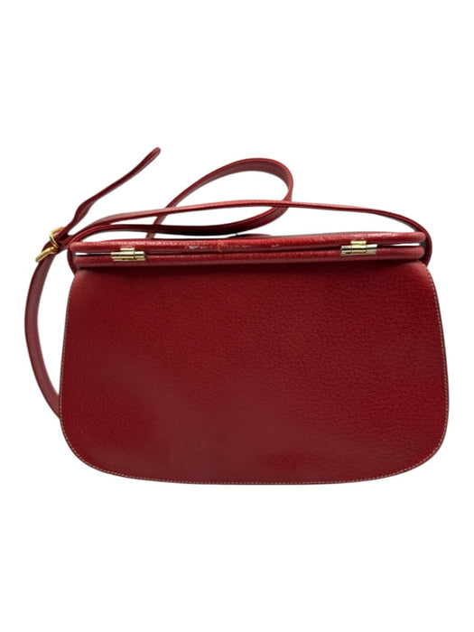 Gucci Red Leather Magnetic  Flap Gold Hardware Buckle Detail shoulder strap Bag Red / S