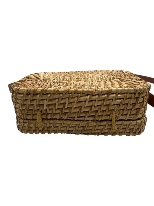 J. Crew Factory Beige & Brown Straw Woven Magnetic Clasp Crossbody Basket Bag Beige & Brown / XS/S
