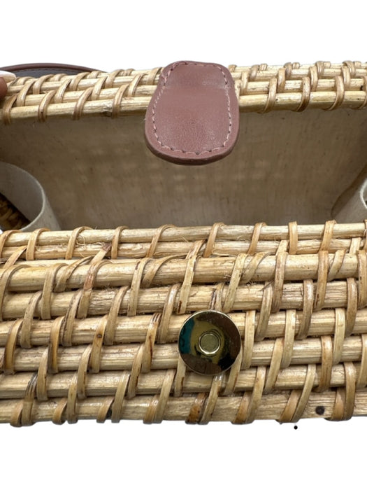 J. Crew Factory Beige & Brown Straw Woven Magnetic Clasp Crossbody Basket Bag Beige & Brown / XS/S