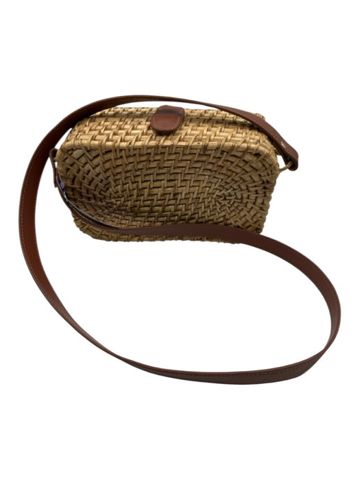 J. Crew Factory Beige & Brown Straw Woven Magnetic Clasp Crossbody Basket Bag Beige & Brown / XS/S