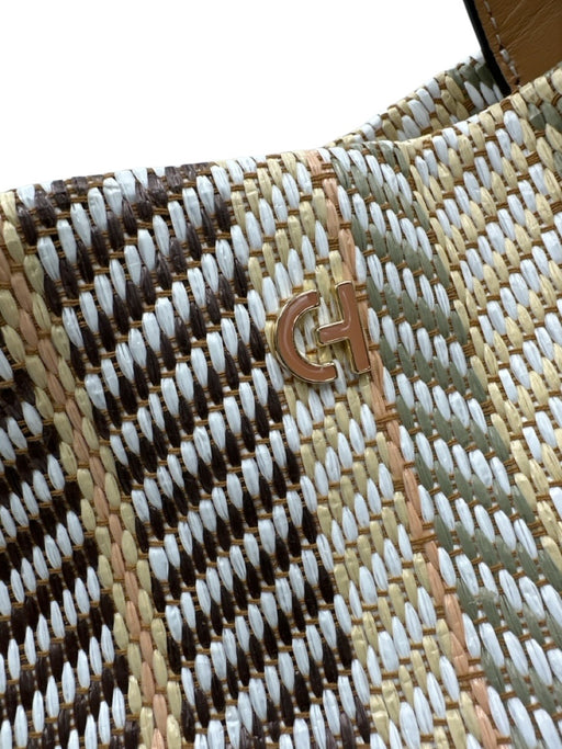 Cole Haan Beige, Green, Brown Straw Leather straps Stripe Tote Bag Beige, Green, Brown / M/L