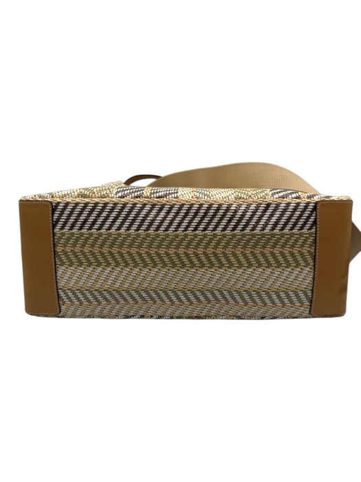 Cole Haan Beige, Green, Brown Straw Leather straps Stripe Tote Bag Beige, Green, Brown / M/L