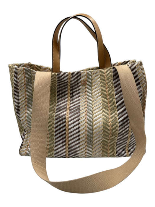 Cole Haan Beige, Green, Brown Straw Leather straps Stripe Tote Bag Beige, Green, Brown / M/L