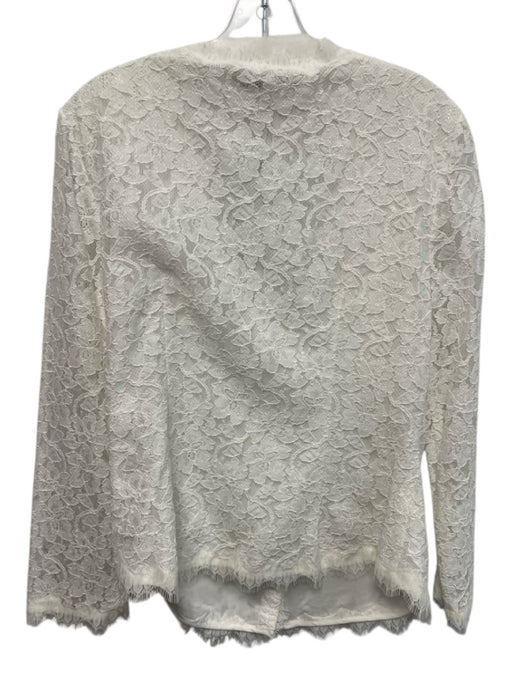 Diane Von Furstenberg Size 12 White Rayon & Nylon Long Sleeve Lace Overlay Top White / 12