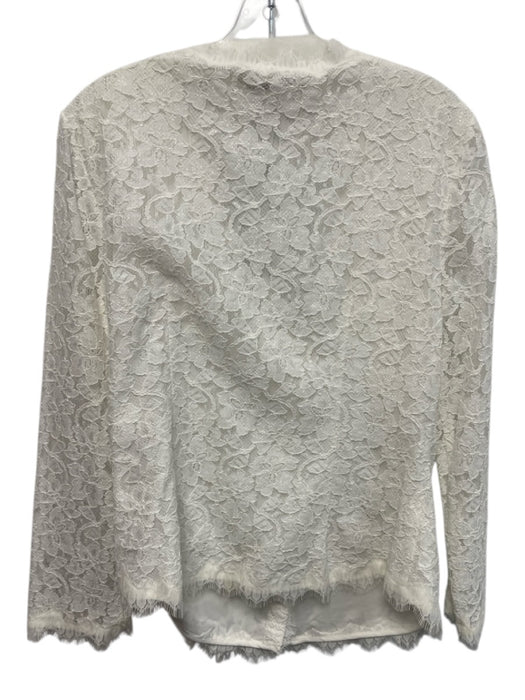 Diane Von Furstenberg Size 12 White Rayon & Nylon Long Sleeve Lace Overlay Top White / 12