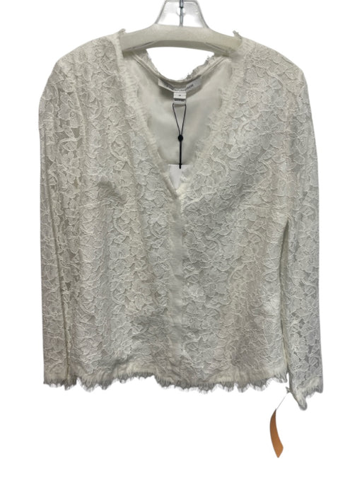 Diane Von Furstenberg Size 12 White Rayon & Nylon Long Sleeve Lace Overlay Top White / 12
