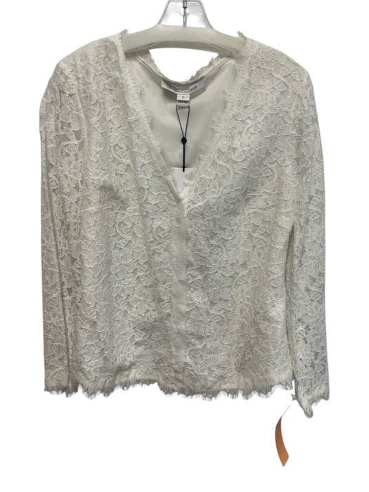 Diane Von Furstenberg Size 12 White Rayon & Nylon Long Sleeve Lace Overlay Top White / 12