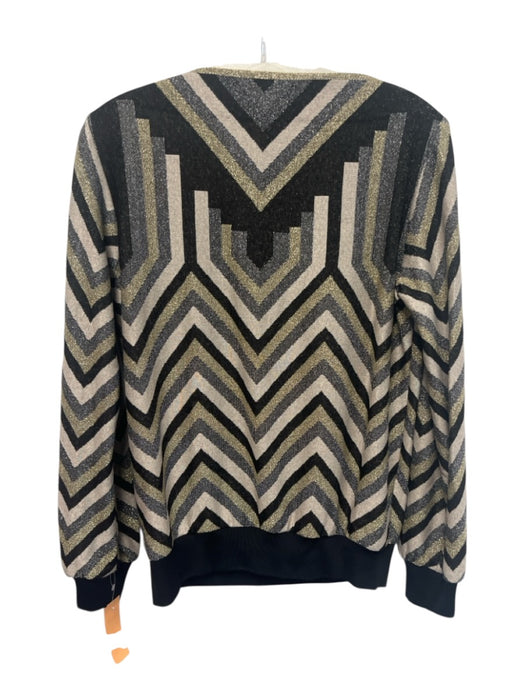 Trina Turk Size S Black, Gold, Silver Viscose Blend Long Sleeve Wide Neck Top Black, Gold, Silver / S