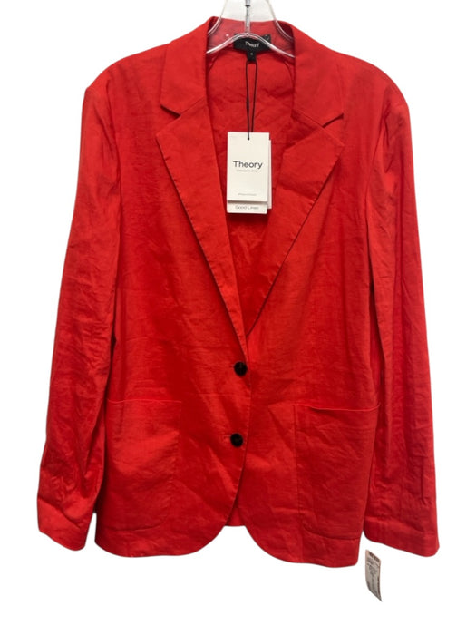Theory Size 6 Orange Linen & Viscose Long Sleeve Blazer 2 Button Jacket Orange / 6