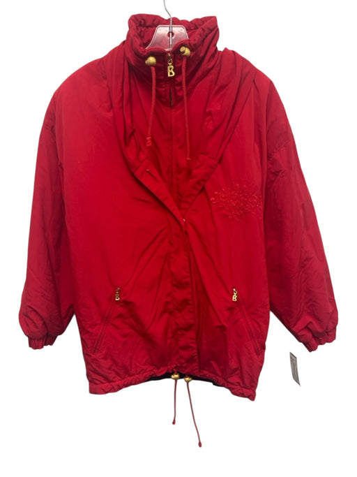 Bogner Size 8 Red Nylon Hood Zip Up Gold Hardware Windbreaker Jacket Red / 8
