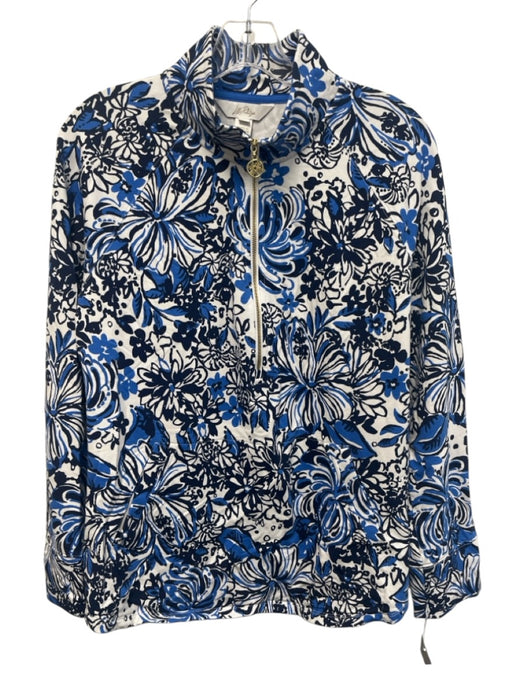 Lilly Pulitzer Size L Blue, Navy, White Cotton & Modal 1/4 Zip Athletic Jacket Blue, Navy, White / L