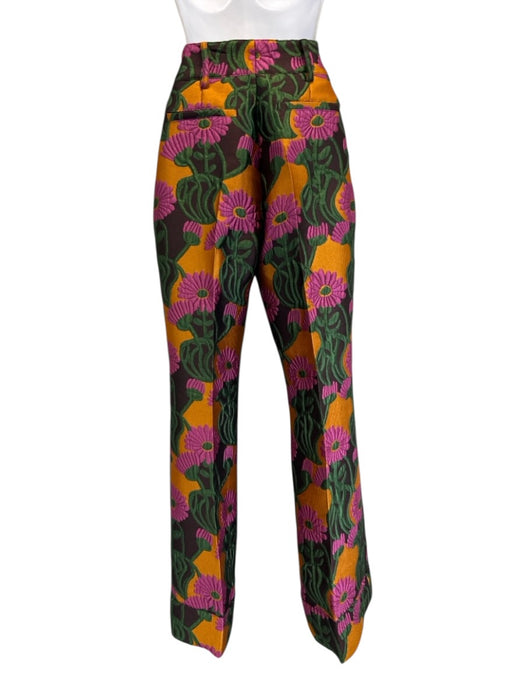 La Double J Size XS Pink, Orange, Brown Polyester & Silk Zip Fly High Rise Pants Pink, Orange, Brown / XS