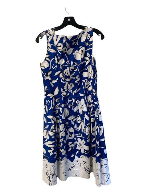 Oscar De La Renta Size 12 Blue, White & Black Cotton V Neck Sleeveless Dress Blue, White & Black / 12