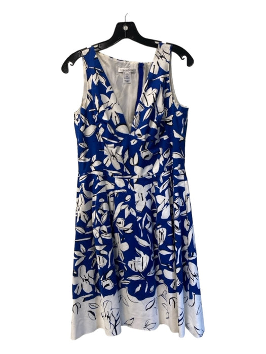 Oscar De La Renta Size 12 Blue, White & Black Cotton V Neck Sleeveless Dress Blue, White & Black / 12