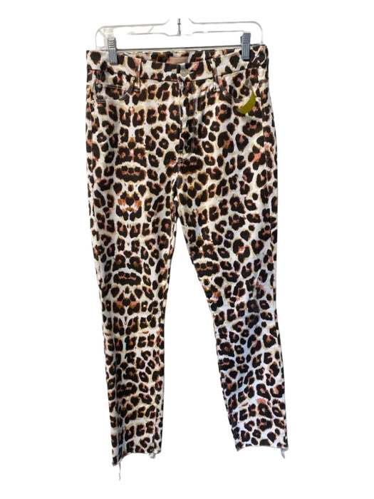 Mother Size 29 Cream & Brown Cotton Blend High Waist Skinny Animal Print Jeans Cream & Brown / 29